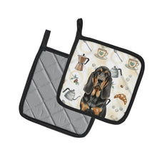 Load image into Gallery viewer, Black and Tan Bloodhound Coffee Bar Pair of Pot Holders
