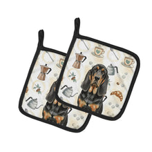 Load image into Gallery viewer, Black and Tan Bloodhound Coffee Bar Pair of Pot Holders