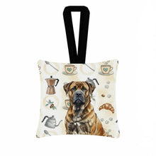 Load image into Gallery viewer, Brindle Boerboel Coffee Bar Hanging Square Fabric Ornament 3.5 × 3.5