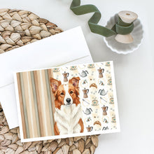 Load image into Gallery viewer, Red and White Border Collie Coffee Bar Greeting Cards Pack of 8