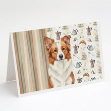 Load image into Gallery viewer, Red and White Border Collie Coffee Bar Greeting Cards Pack of 8