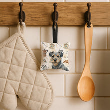 Load image into Gallery viewer, Blue and Tan Border Terrier Coffee Bar Hanging Square Fabric Ornament 3.5 × 3.5