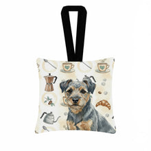 Load image into Gallery viewer, Blue and Tan Border Terrier Coffee Bar Hanging Square Fabric Ornament 3.5 × 3.5