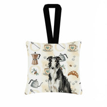 Load image into Gallery viewer, Black and White Borzoi Coffee Bar Hanging Square Fabric Ornament 3.5 × 3.5