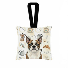 Load image into Gallery viewer, Brindle Boston Terrier Coffee Bar Hanging Square Fabric Ornament 3.5 × 3.5