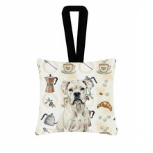 Load image into Gallery viewer, White Boxer Coffee Bar Hanging Square Fabric Ornament 3.5 × 3.5