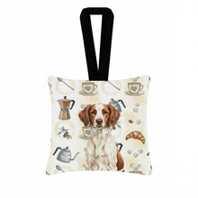 Load image into Gallery viewer, Liver and White Brittany Coffee Bar Hanging Square Fabric Ornament 3.5 × 3.5