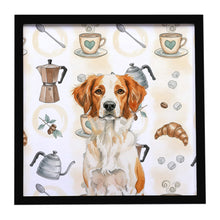 Load image into Gallery viewer, Orange and White Brittany Coffee Bar Framed Metal Print
