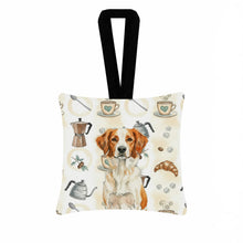 Load image into Gallery viewer, Orange and White Brittany Coffee Bar Hanging Square Fabric Ornament 3.5 × 3.5
