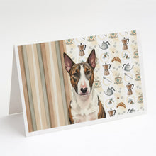 Load image into Gallery viewer, Brindle and White Bull Terrier Coffee Bar Greeting Cards Pack of 8
