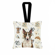 Load image into Gallery viewer, Brindle and White Bull Terrier Coffee Bar Hanging Square Fabric Ornament 3.5 × 3.5