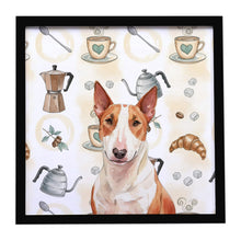 Load image into Gallery viewer, Red and White Bull Terrier Coffee Bar Framed Metal Print