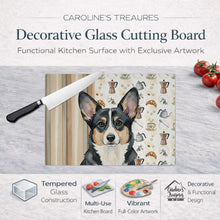 Load image into Gallery viewer, Black and White Cardigan Welsh Corgi Coffee Bar Glass Cutting Board
