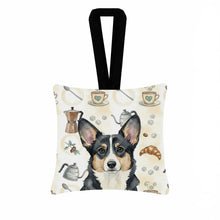 Load image into Gallery viewer, Black and White Cardigan Welsh Corgi Coffee Bar Hanging Square Fabric Ornament 3.5 × 3.5