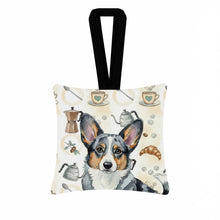 Load image into Gallery viewer, Blue Merle Cardigan Welsh Corgi Coffee Bar Hanging Square Fabric Ornament 3.5 × 3.5