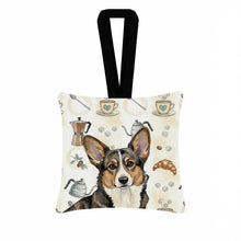 Load image into Gallery viewer, Brindle Cardigan Welsh Corgi Coffee Bar Hanging Square Fabric Ornament 3.5 × 3.5