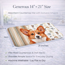 Load image into Gallery viewer, Red Cardigan Welsh Corgi Coffee Bar Dish Drying Mat