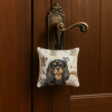 Load image into Gallery viewer, Black and Tan Cavalier Spaniel Coffee Bar Hanging Square Fabric Ornament 3.5 × 3.5