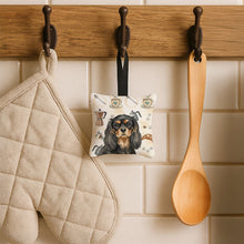Load image into Gallery viewer, Black and Tan Cavalier Spaniel Coffee Bar Hanging Square Fabric Ornament 3.5 × 3.5