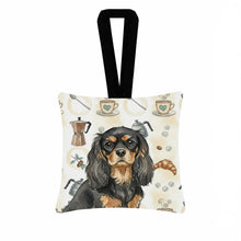 Load image into Gallery viewer, Black and Tan Cavalier Spaniel Coffee Bar Hanging Square Fabric Ornament 3.5 × 3.5