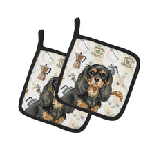 Load image into Gallery viewer, Black and Tan Cavalier Spaniel Coffee Bar Pair of Pot Holders