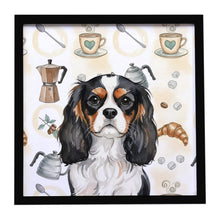 Load image into Gallery viewer, Tricolor Cavalier Spaniel Coffee Bar Framed Metal Print