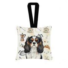 Load image into Gallery viewer, Tricolor Cavalier Spaniel Coffee Bar Hanging Square Fabric Ornament 3.5 × 3.5