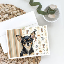 Load image into Gallery viewer, Black and Tan Chihuahua Coffee Bar Greeting Cards Pack of 8