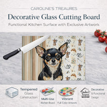 Load image into Gallery viewer, Black and Tan Chihuahua Coffee Bar Glass Cutting Board
