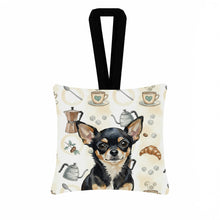 Load image into Gallery viewer, Black and Tan Chihuahua Coffee Bar Hanging Square Fabric Ornament 3.5 × 3.5
