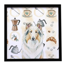 Load image into Gallery viewer, White Collie Coffee Bar Framed Metal Print