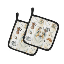 Load image into Gallery viewer, White Collie Coffee Bar Pair of Pot Holders