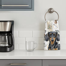 Load image into Gallery viewer, Black and Tan Dachshund Coffee Bar Kitchen Towel