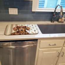 Load image into Gallery viewer, Chocolate and Tan Dachshund Coffee Bar Dish Drying Mat