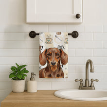 Load image into Gallery viewer, Chocolate and Tan Dachshund Coffee Bar Kitchen Towel