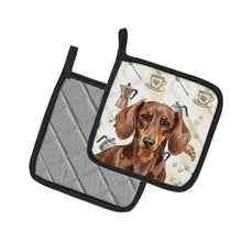 Load image into Gallery viewer, Chocolate and Tan Dachshund Coffee Bar Pair of Pot Holders