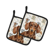 Load image into Gallery viewer, Chocolate and Tan Dachshund Coffee Bar Pair of Pot Holders