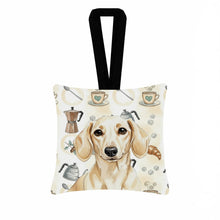 Load image into Gallery viewer, Cream Dachshund Coffee Bar Hanging Square Fabric Ornament 3.5 × 3.5