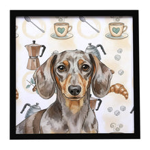Load image into Gallery viewer, Dapple Dachshund Coffee Bar Framed Metal Print