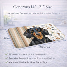 Load image into Gallery viewer, Longhaired Black and Tan Dachshund Coffee Bar Dish Drying Mat