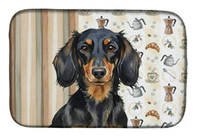 Load image into Gallery viewer, Longhaired Black and Tan Dachshund Coffee Bar Dish Drying Mat