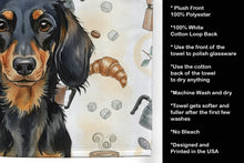 Load image into Gallery viewer, Longhaired Black and Tan Dachshund Coffee Bar Kitchen Towel