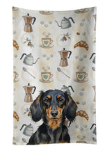 Load image into Gallery viewer, Longhaired Black and Tan Dachshund Coffee Bar Kitchen Towel
