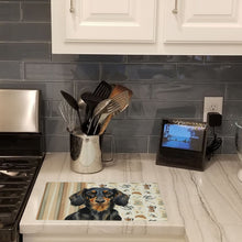Load image into Gallery viewer, Longhaired Black and Tan Dachshund Coffee Bar Glass Cutting Board