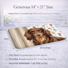 Load image into Gallery viewer, Longhaired Chocolate and Tan Dachshund Coffee Bar Dish Drying Mat