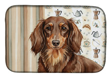 Load image into Gallery viewer, Longhaired Chocolate and Tan Dachshund Coffee Bar Dish Drying Mat