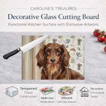 Load image into Gallery viewer, Longhaired Chocolate and Tan Dachshund Coffee Bar Glass Cutting Board