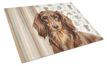 Load image into Gallery viewer, Longhaired Chocolate and Tan Dachshund Coffee Bar Glass Cutting Board