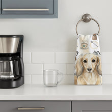 Load image into Gallery viewer, Longhaired Cream Dachshund Coffee Bar Kitchen Towel
