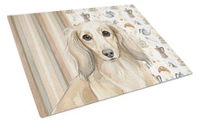 Load image into Gallery viewer, Longhaired Cream Dachshund Coffee Bar Glass Cutting Board